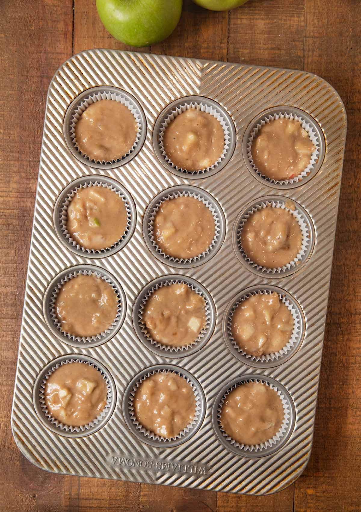 Apple Muffins batter in cupcake tin