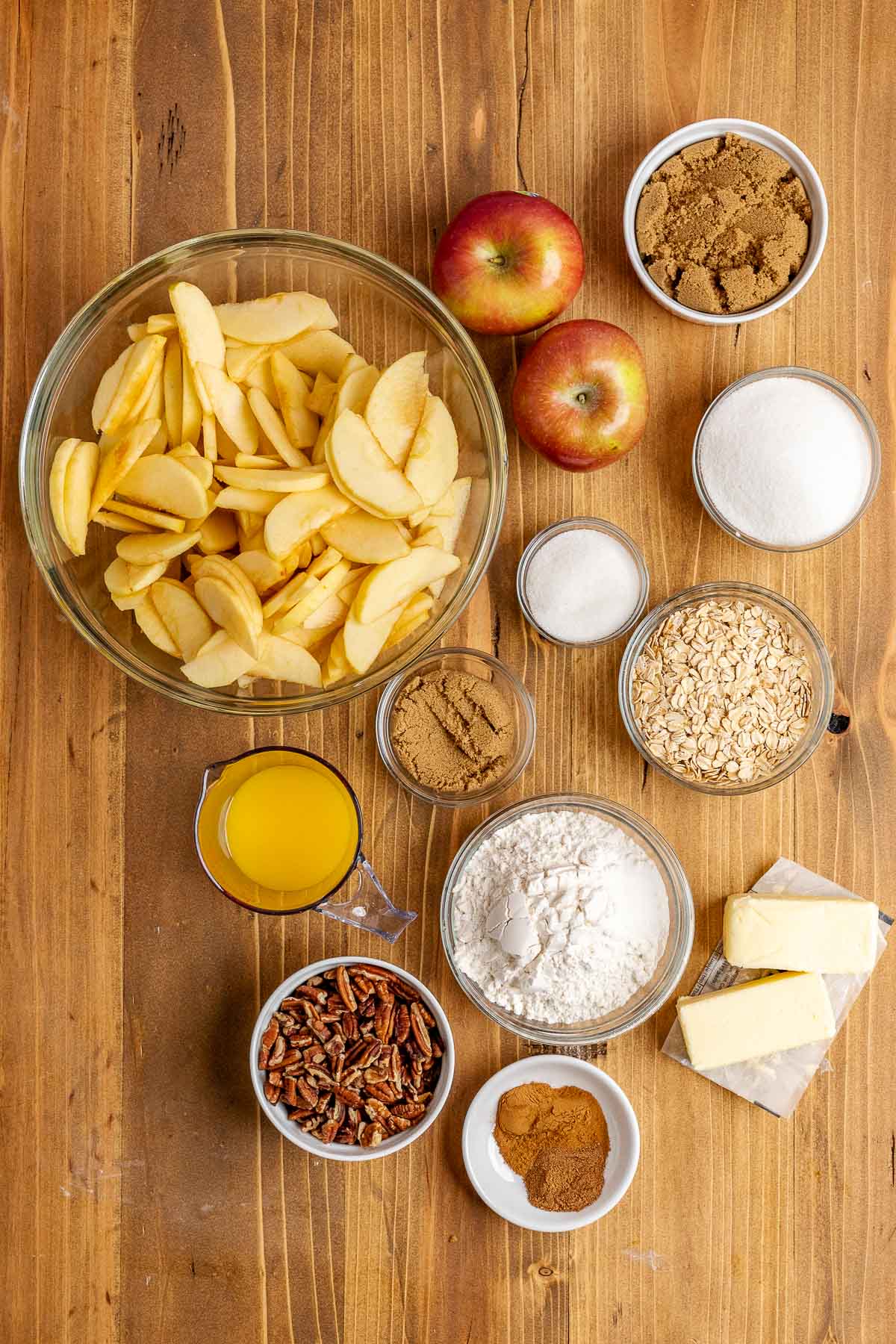 Apple Pecan Crisp ingredients in bowls