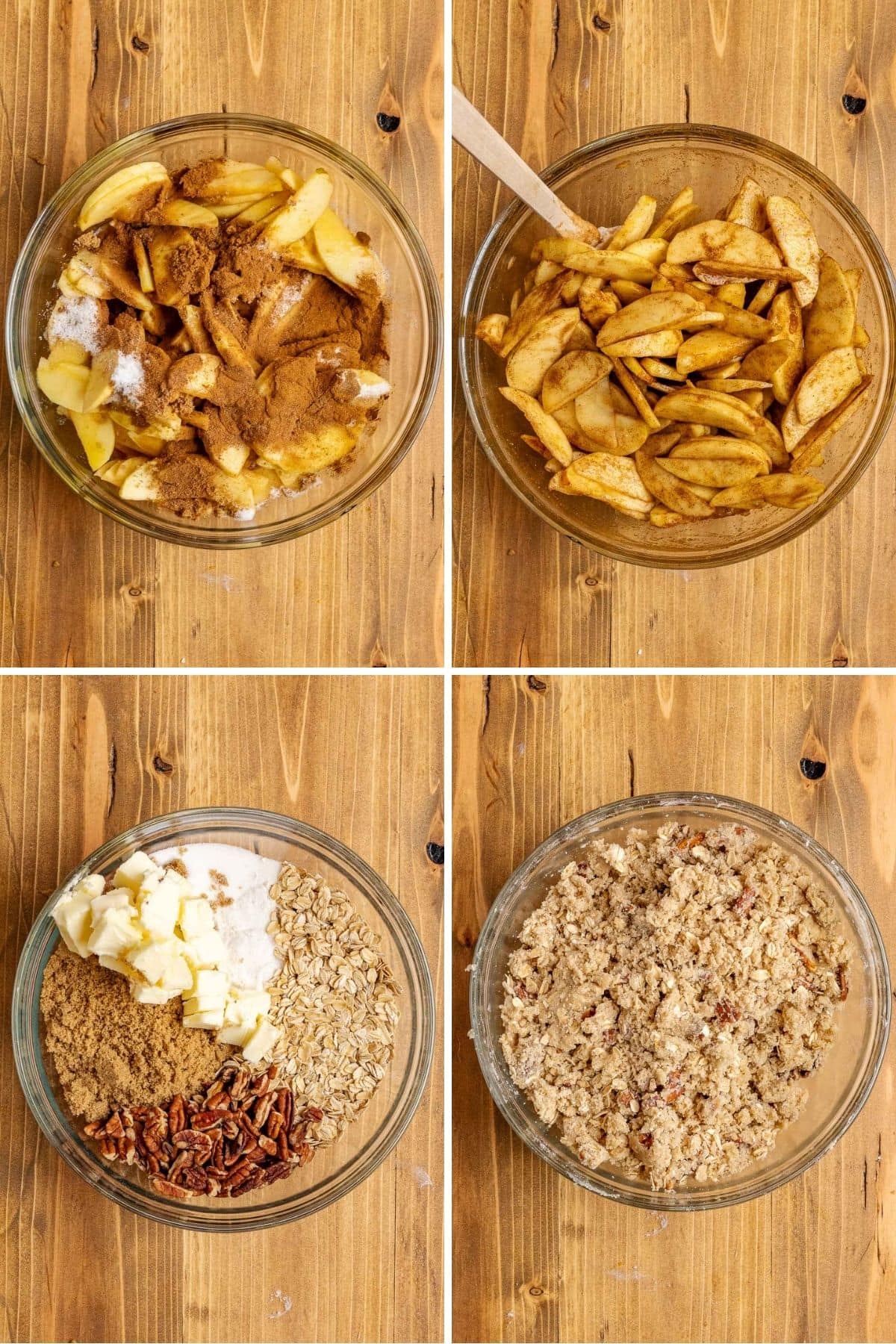 Apple Pecan Crisp preparation in bowls collage