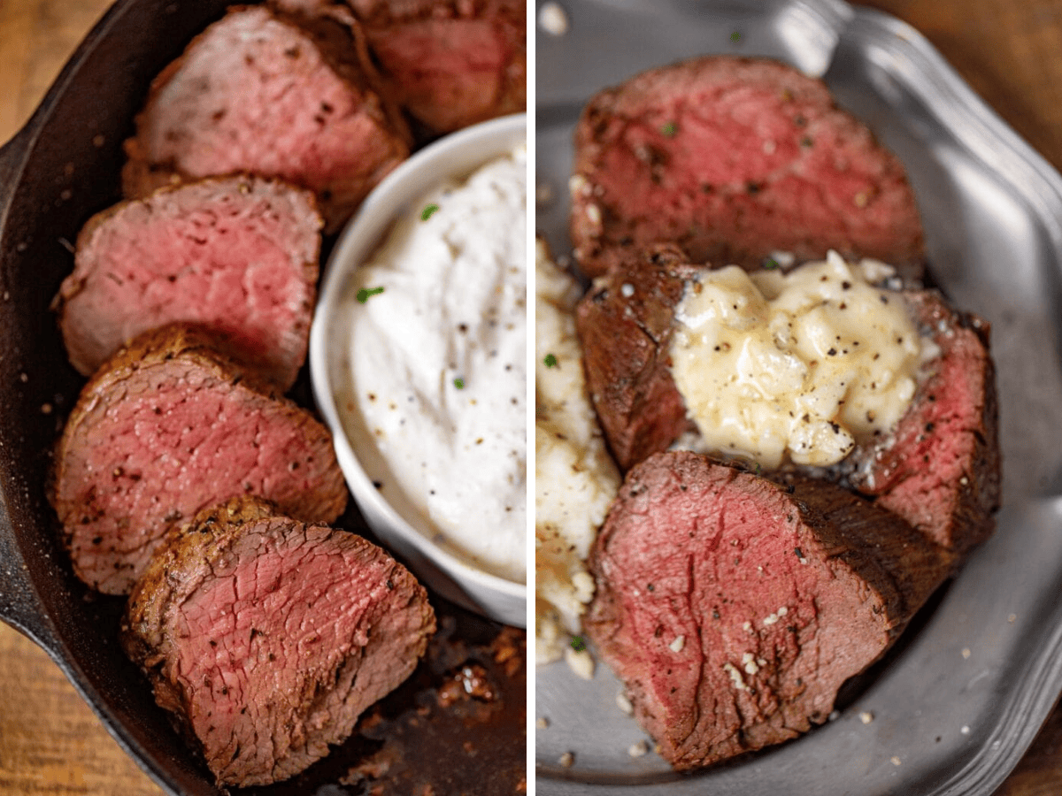 collage of tenderloin being served