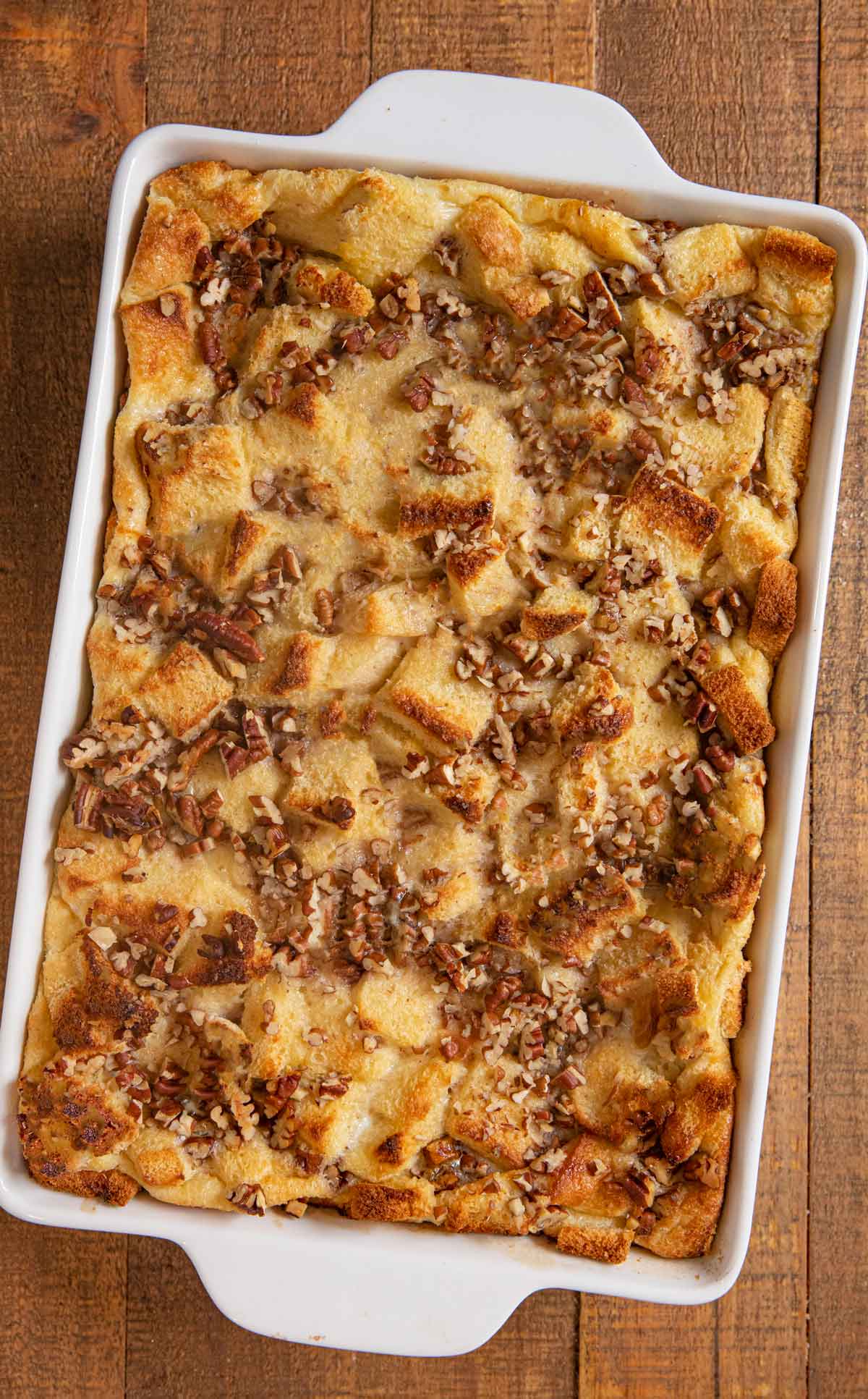 Bourbon Pecan Bread Pudding in baking dish