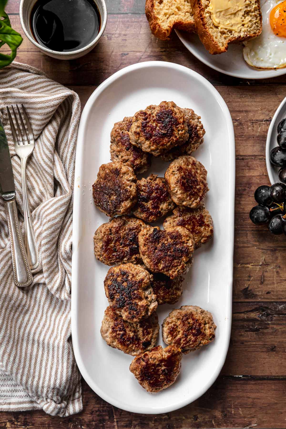 Breakfast Pork Sausage patties on serving plate