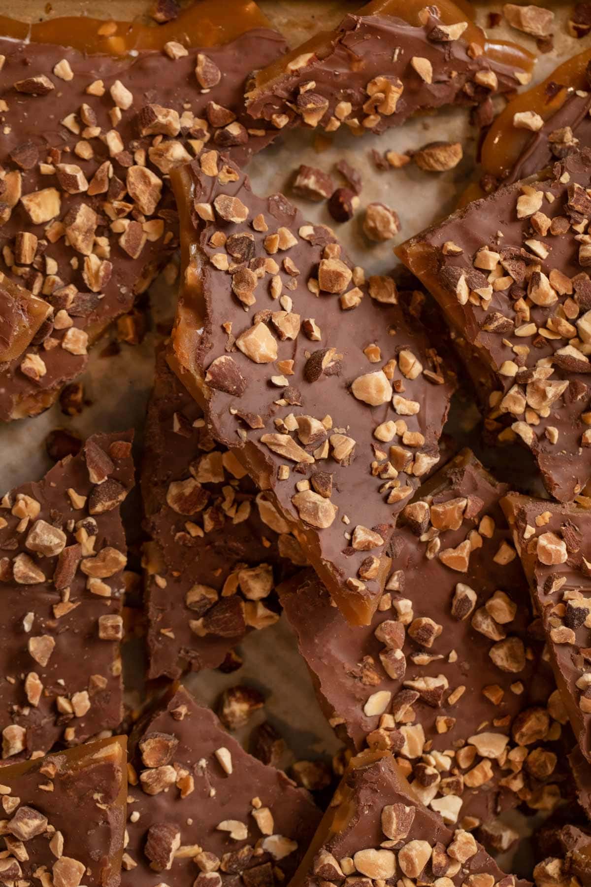 Butter Toffee pieces on cookie sheet