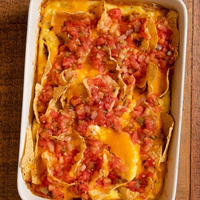 Cheesy Baked Chilaquiles in baking dish
