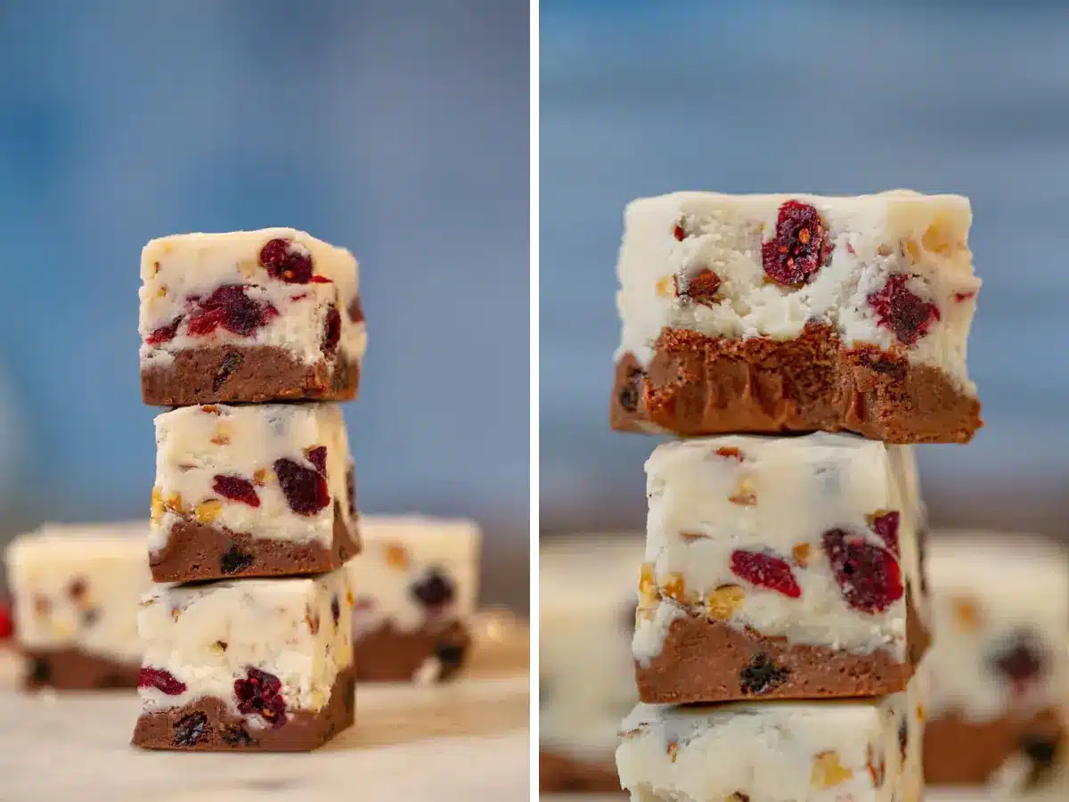 collage of stacks of fudge