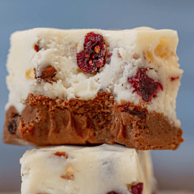close up of 2 layer fudge recipe