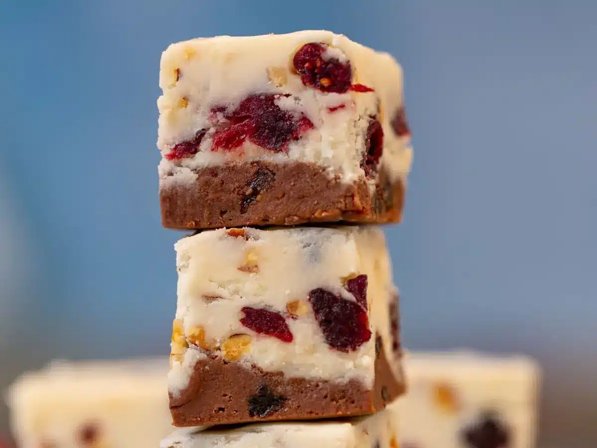 Stack of desserts cut into small pieces