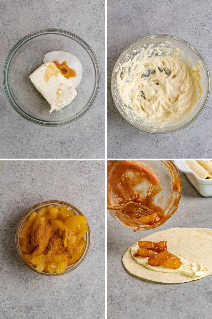 Cinnamon Apple Enchiladas filling preparation collage