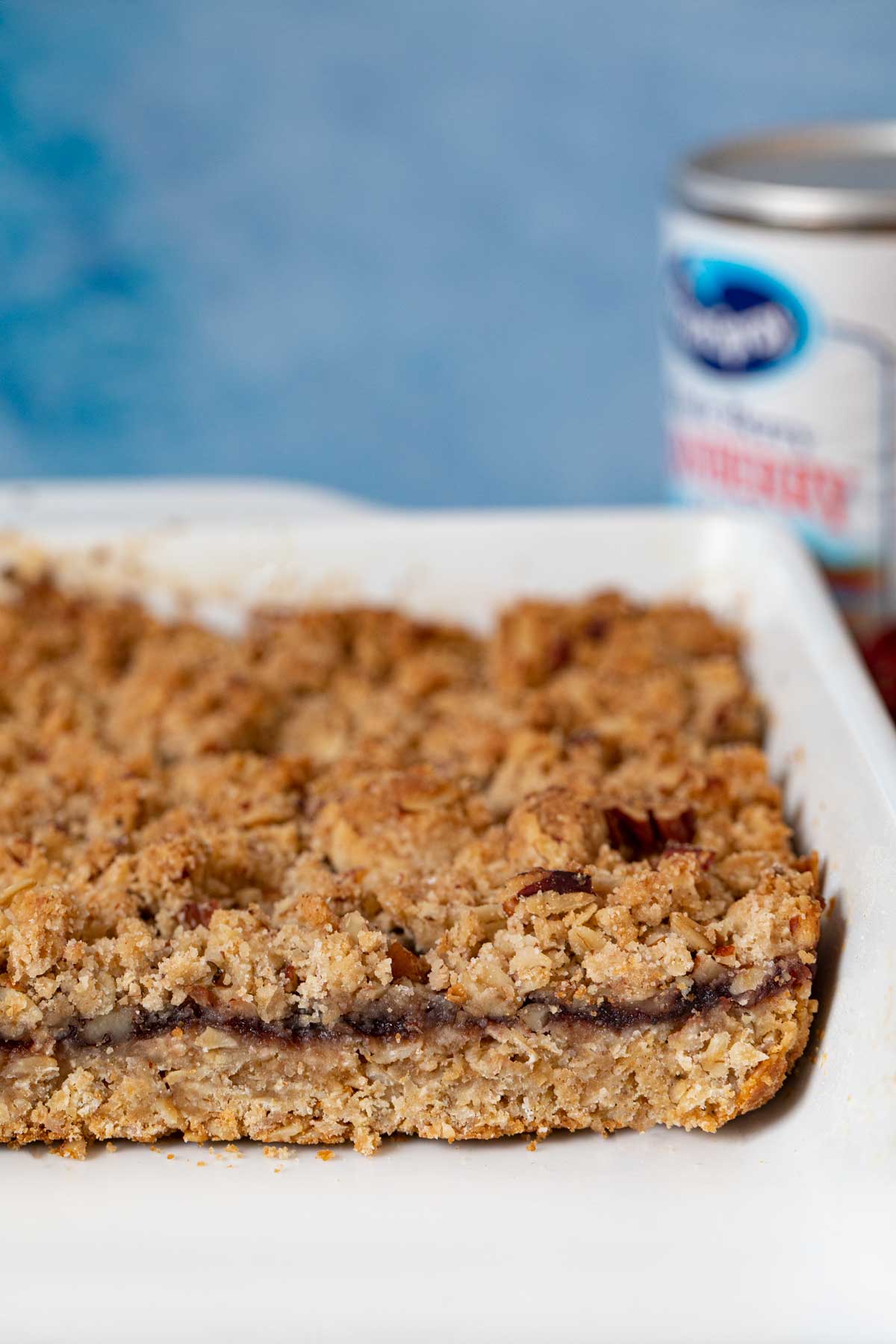 cross-section of Cranberry Oat Bars in bakinf dish