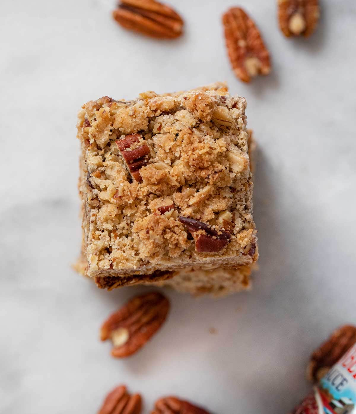 top-down view of Cranberry Oat Bars in stack