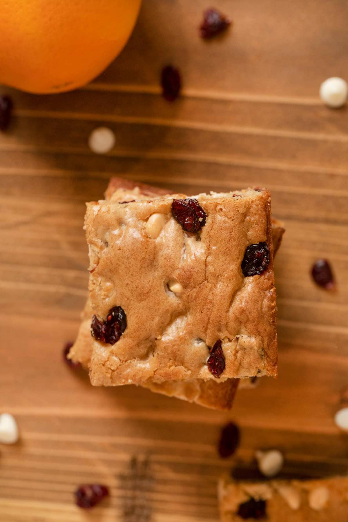 Top down photo of Cranberry Orange Blondies