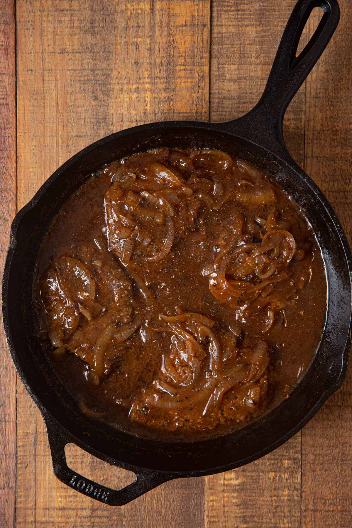 Cube Steak and Gravy in skillet