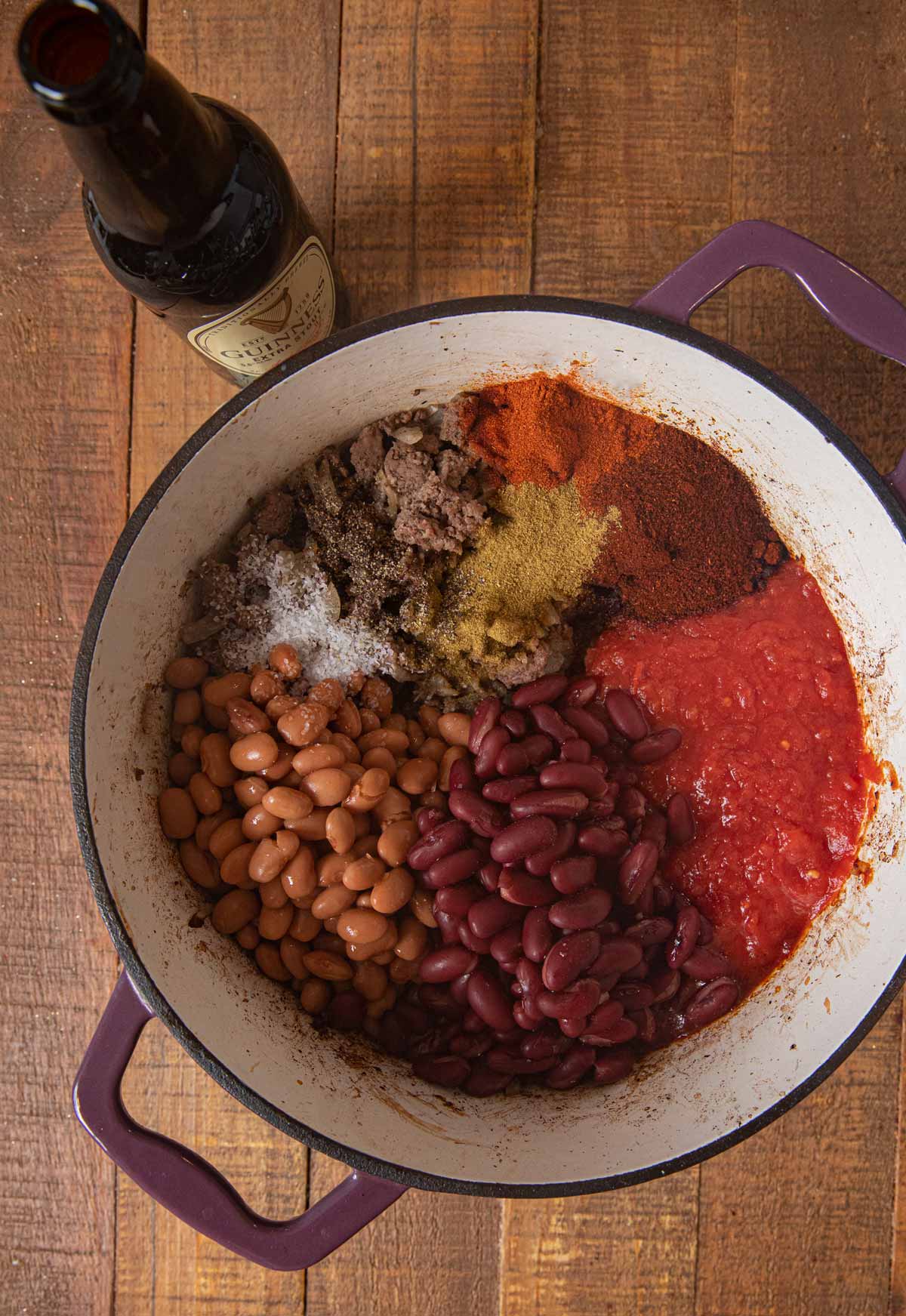 Guinness Chili ingredients in pot