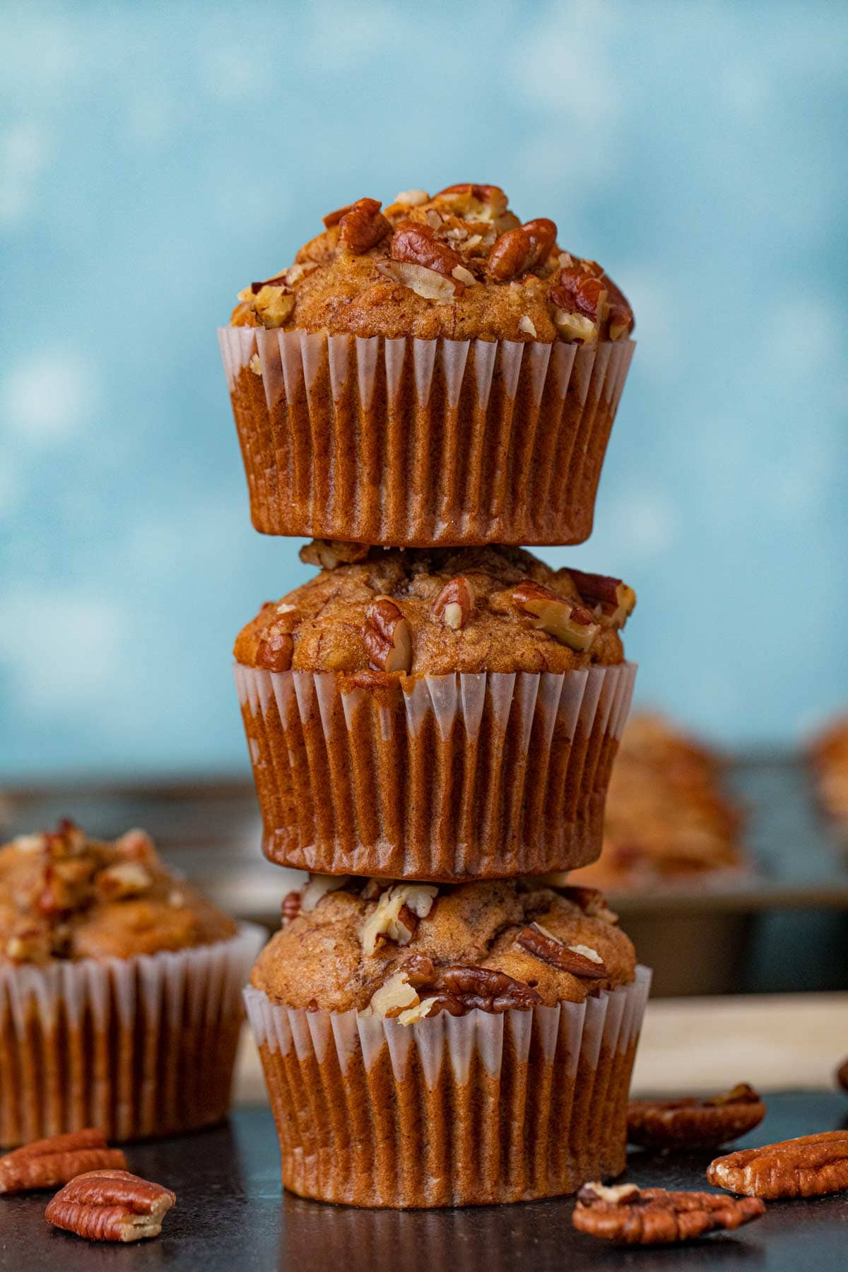 Honey Banana Muffins in stack