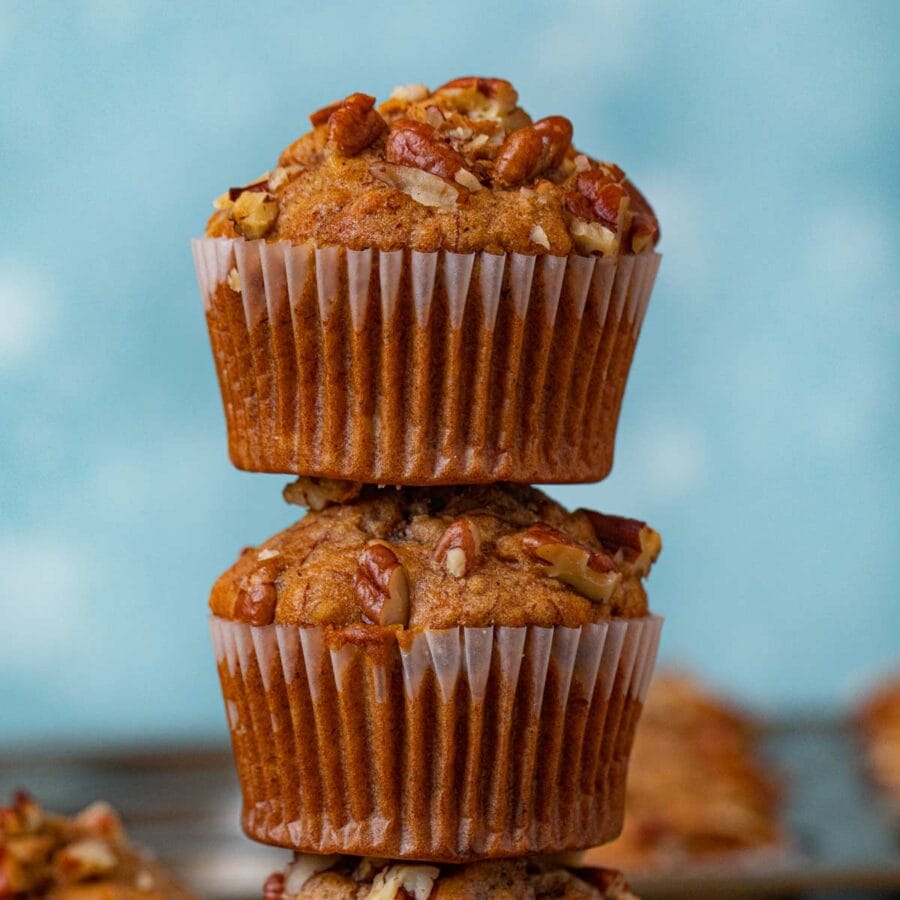 Honey Banana Muffins in stack