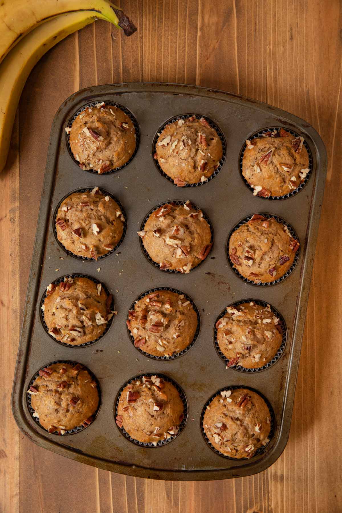 Honey Banana Muffins in muffin tin