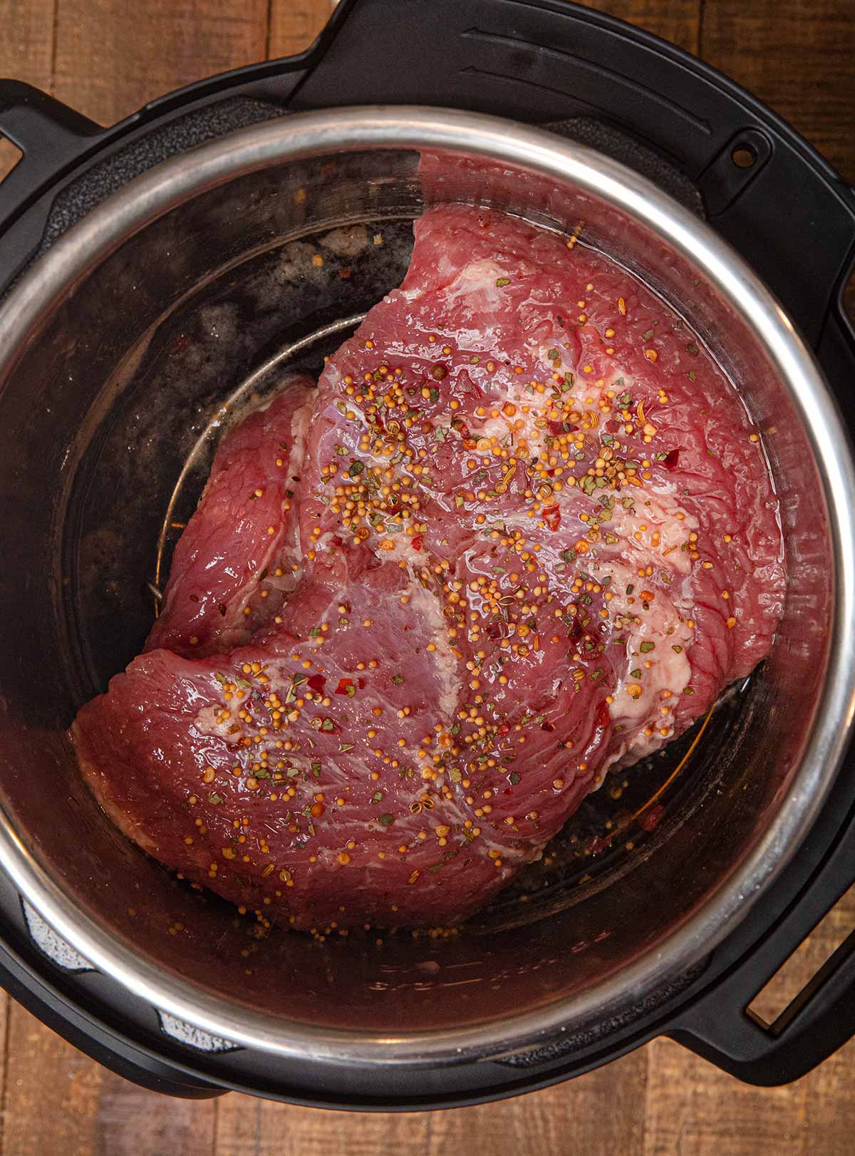 Instant Pot Corned Beef in pressure cooker before cooking