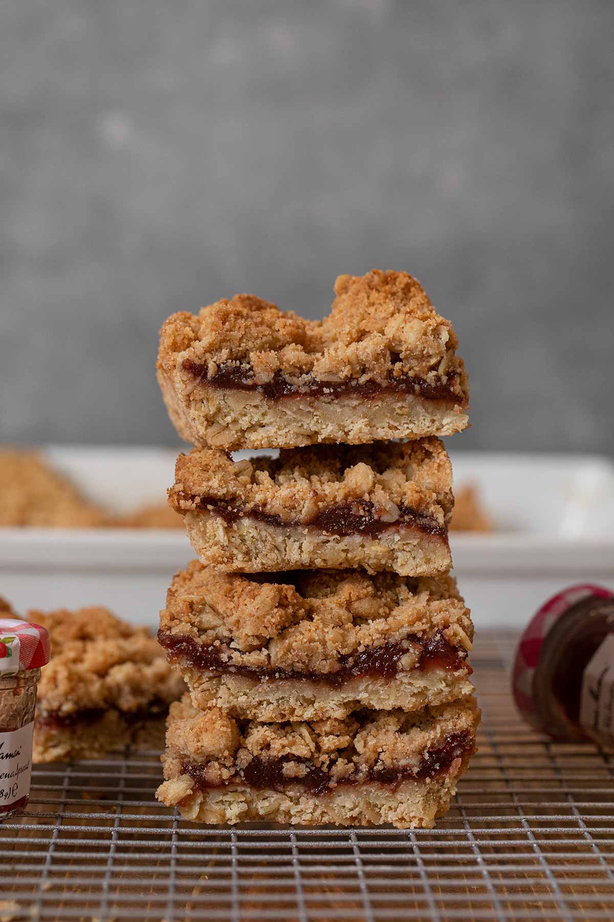 Oatmeal Jam Bars in stack