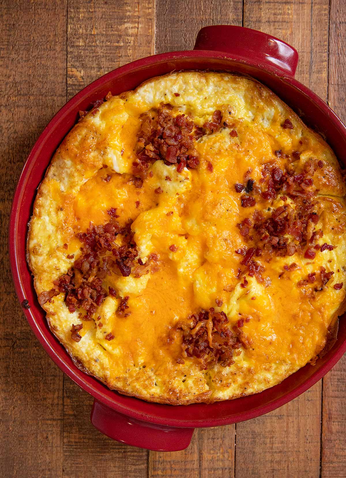 Oven Baked Cheddar Scrambled Eggs in baking dish