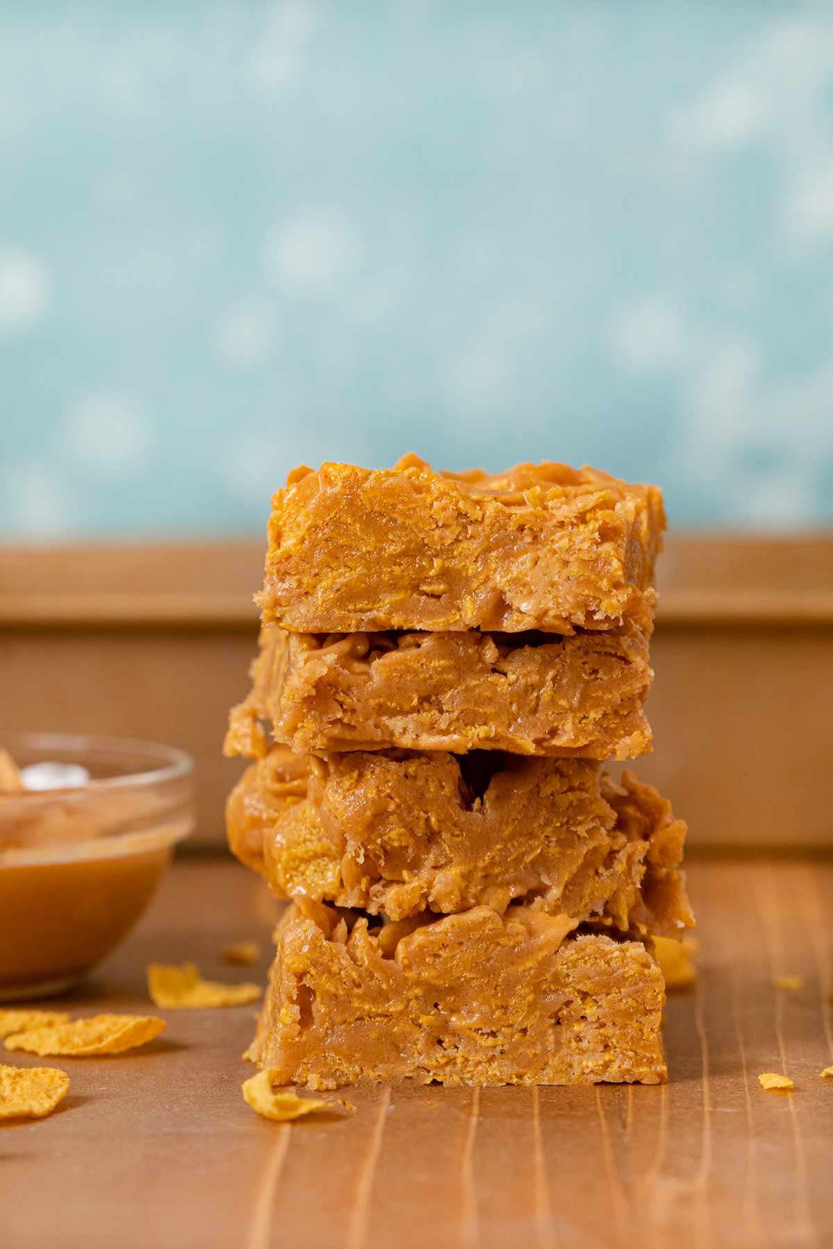 Peanut Butter Cornflake Bars in stack