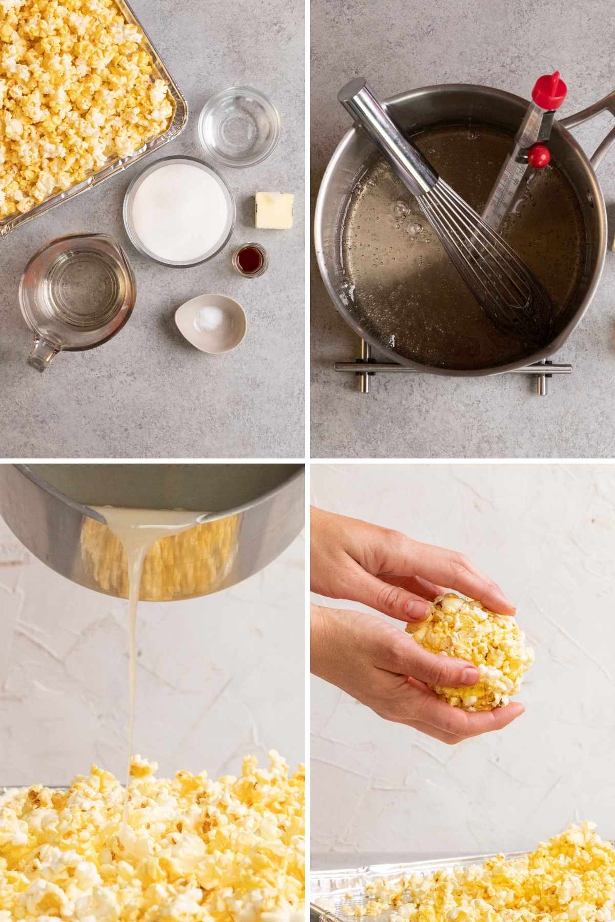 Popcorn Balls collage of prep steps