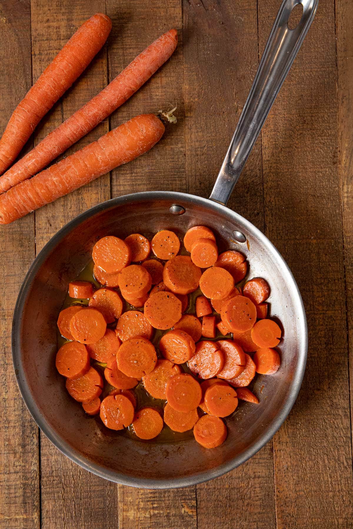 SautÃ©ed Carrots in skillet