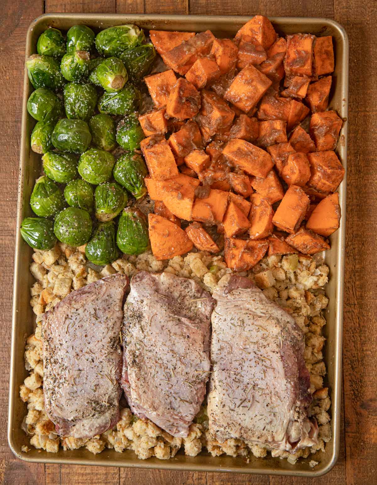 Sheet Pan Thanksgiving Dinner before cooking