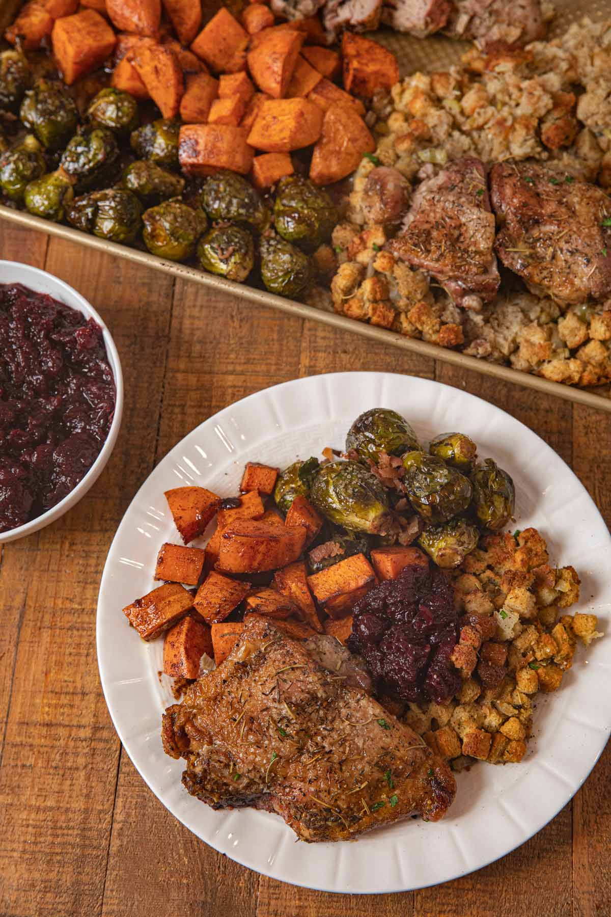 Sheet Pan Thanksgiving Dinner served on plate