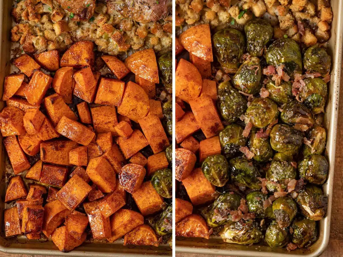 Collage of potatoes and brussel sprouts