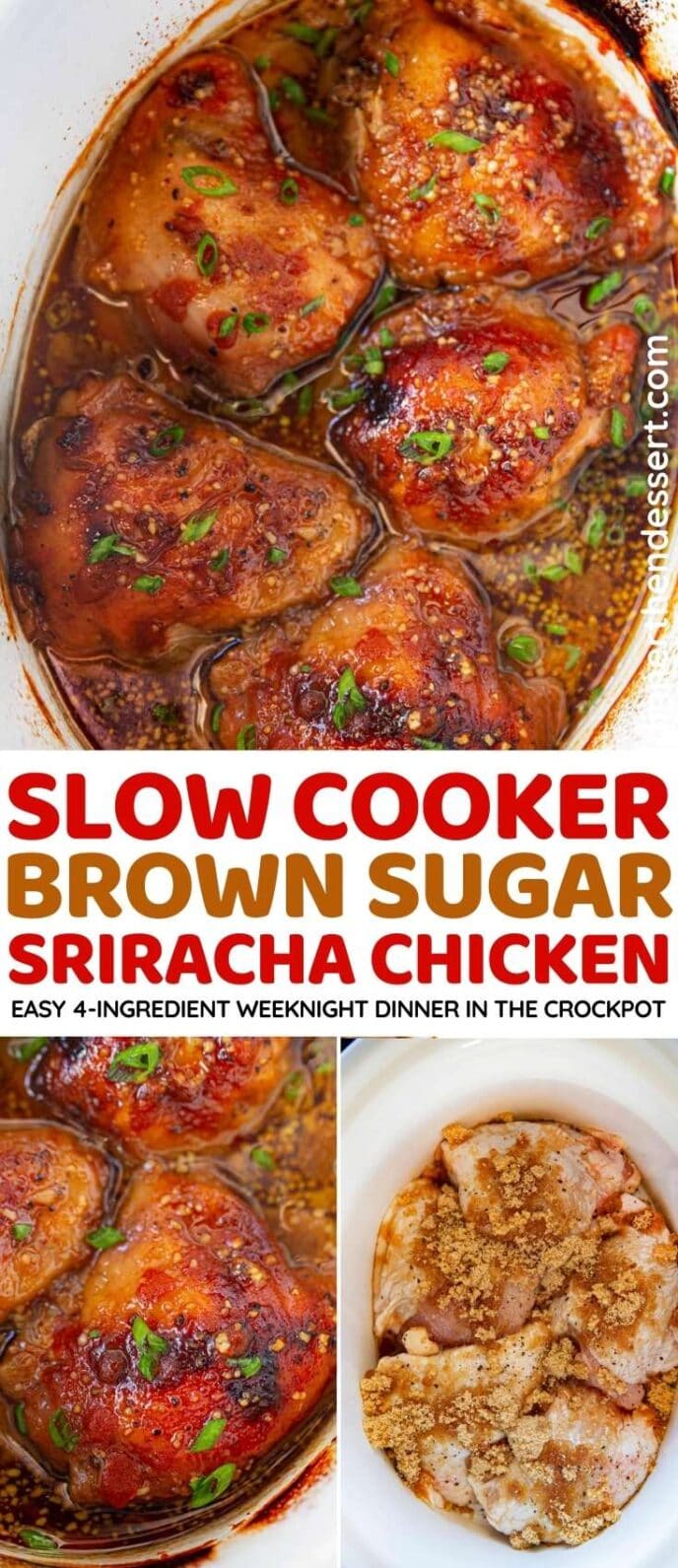 Easy Slow Cooker Brown Sugar Sriracha Chicken Recipe Dinner, then Dessert