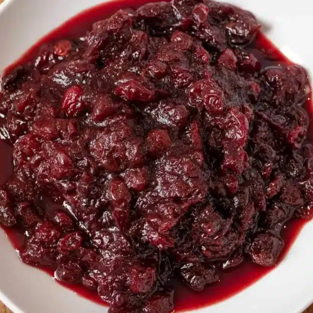 finished cranberry sauce in bowl