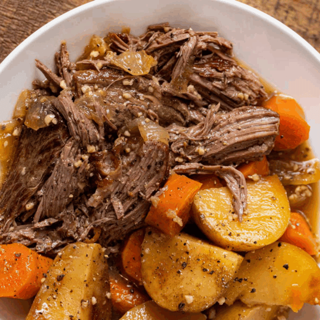 Tender meat on a plate with veggies