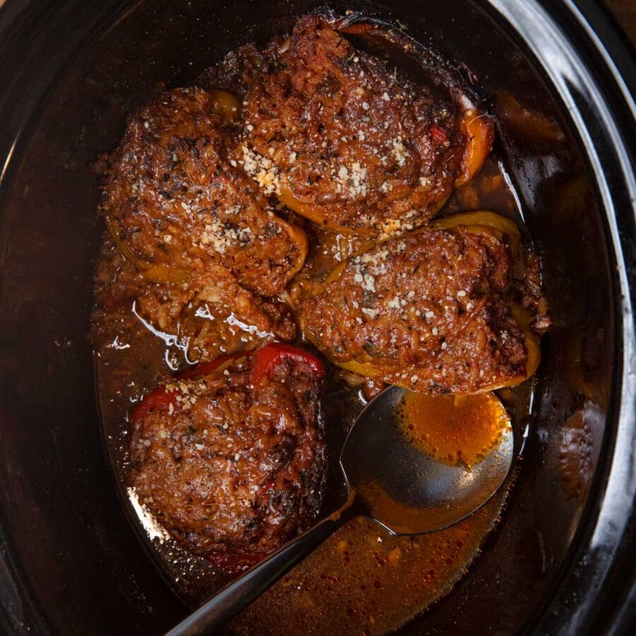Slow Cooker Stuffed Bell Peppers in crockpot