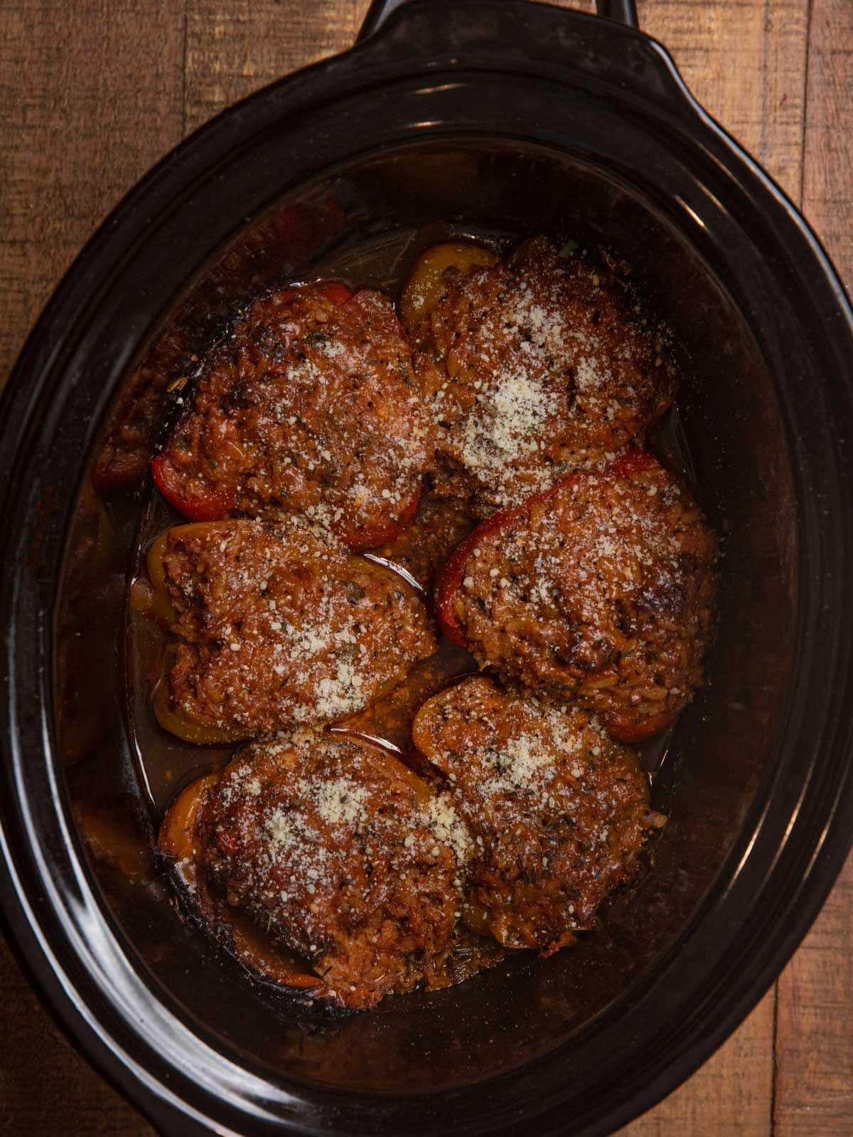 Slow Cooker Stuffed Bell Peppers in crockpot