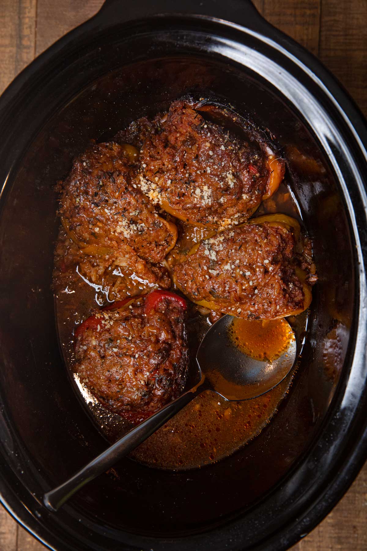 Slow Cooker Stuffed Bell Peppers in crockpot