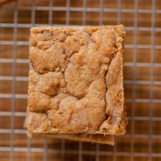 top-down view of Snickerdoodle Bars in stack