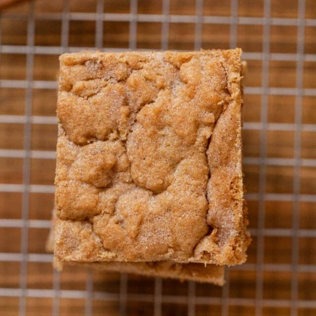 top-down view of Snickerdoodle Bars in stack