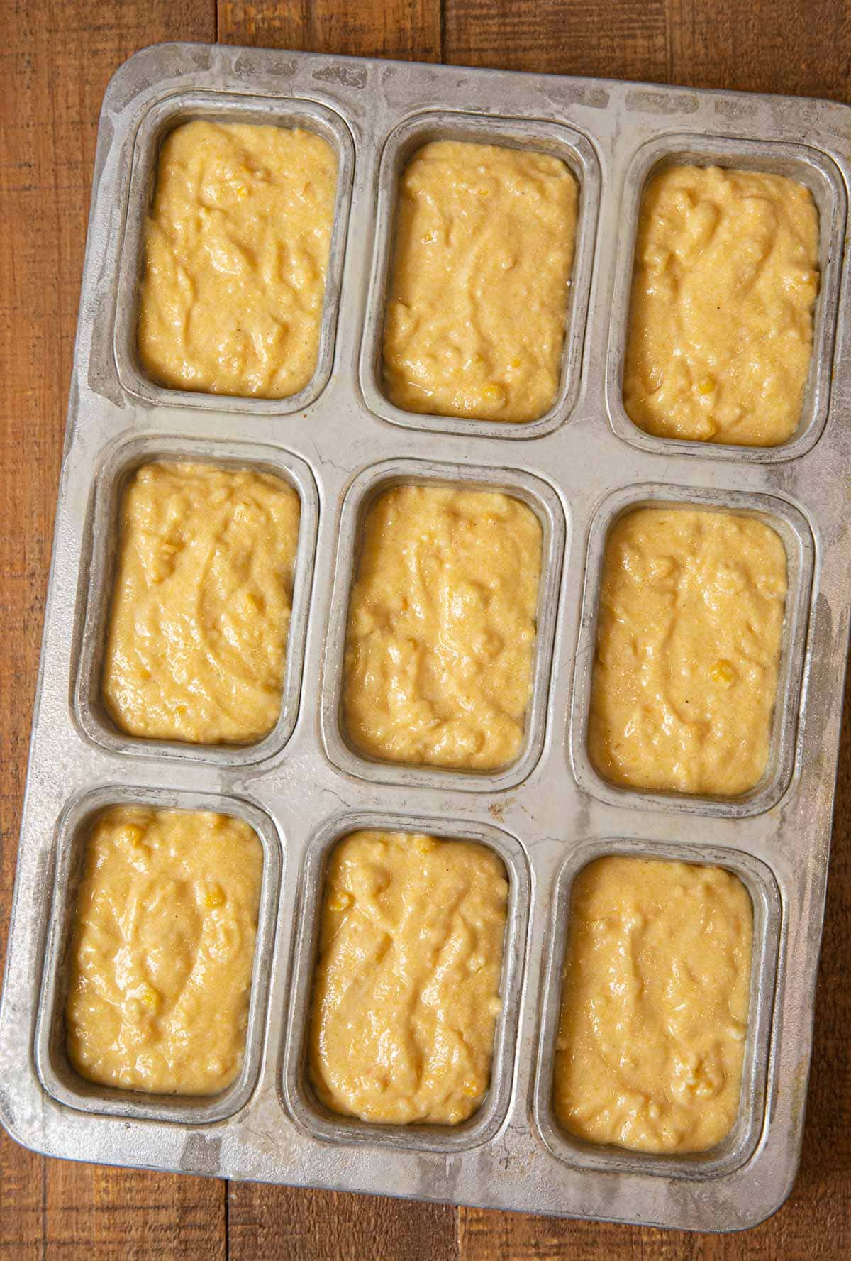 Souplantation Cornbread batter in mini-loaf pan