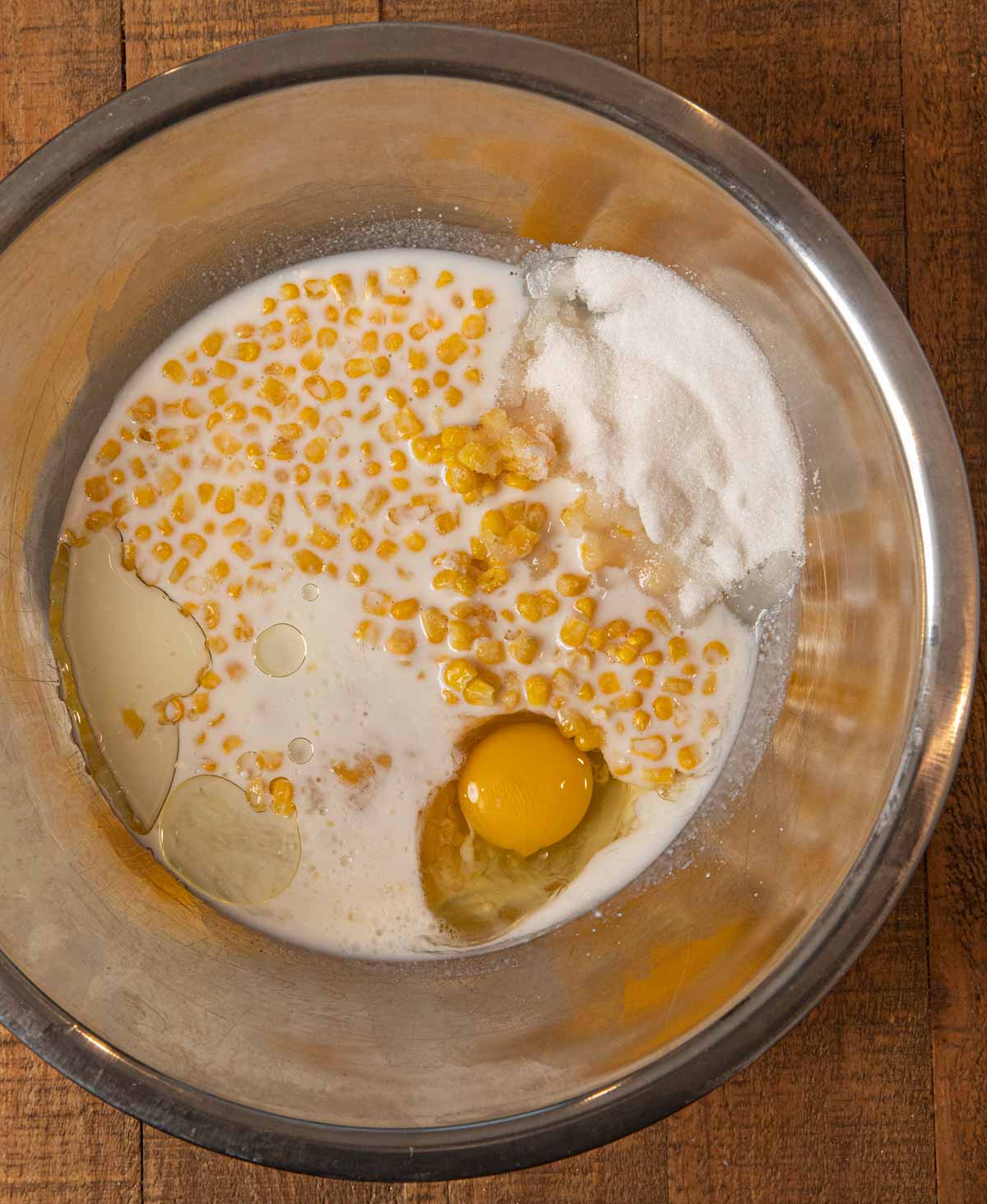 Souplantation Cornbread ingredients in mixing bowl