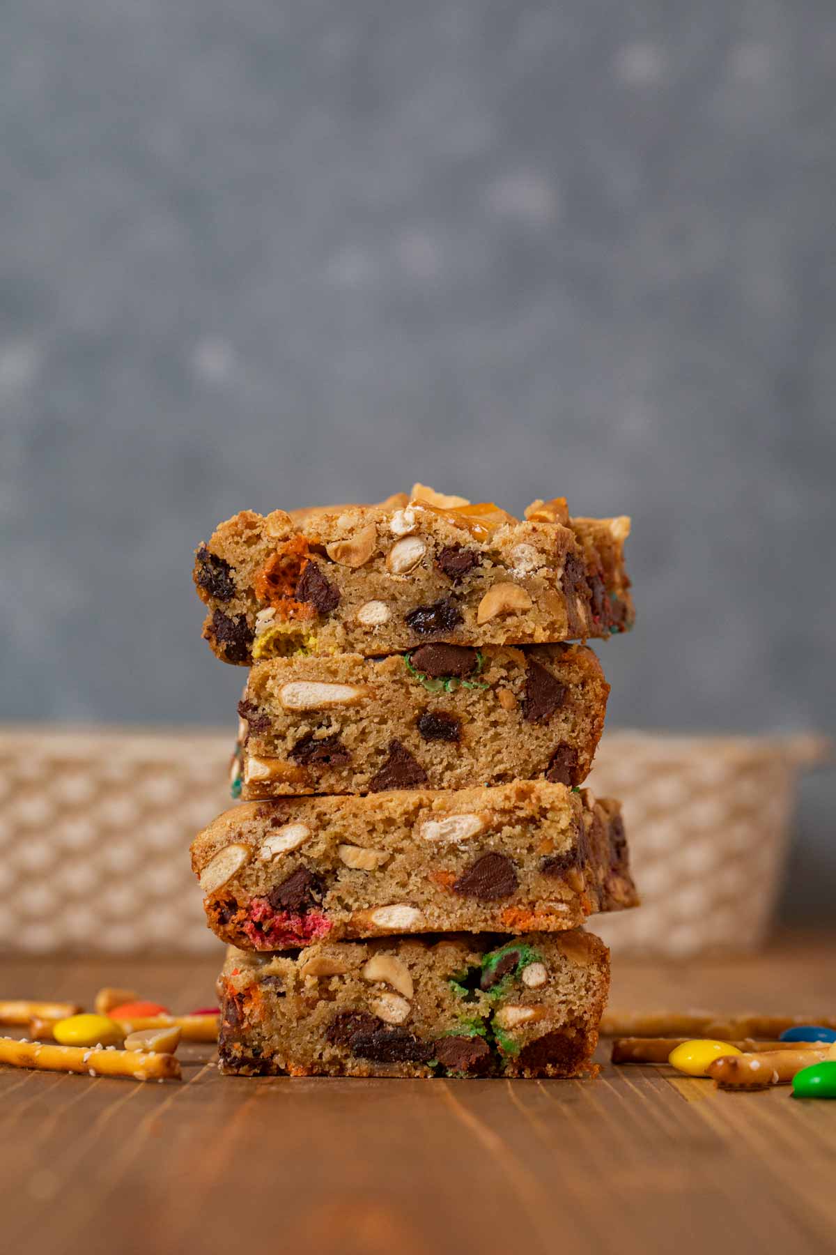 Trail Mix Blondies bars in stack