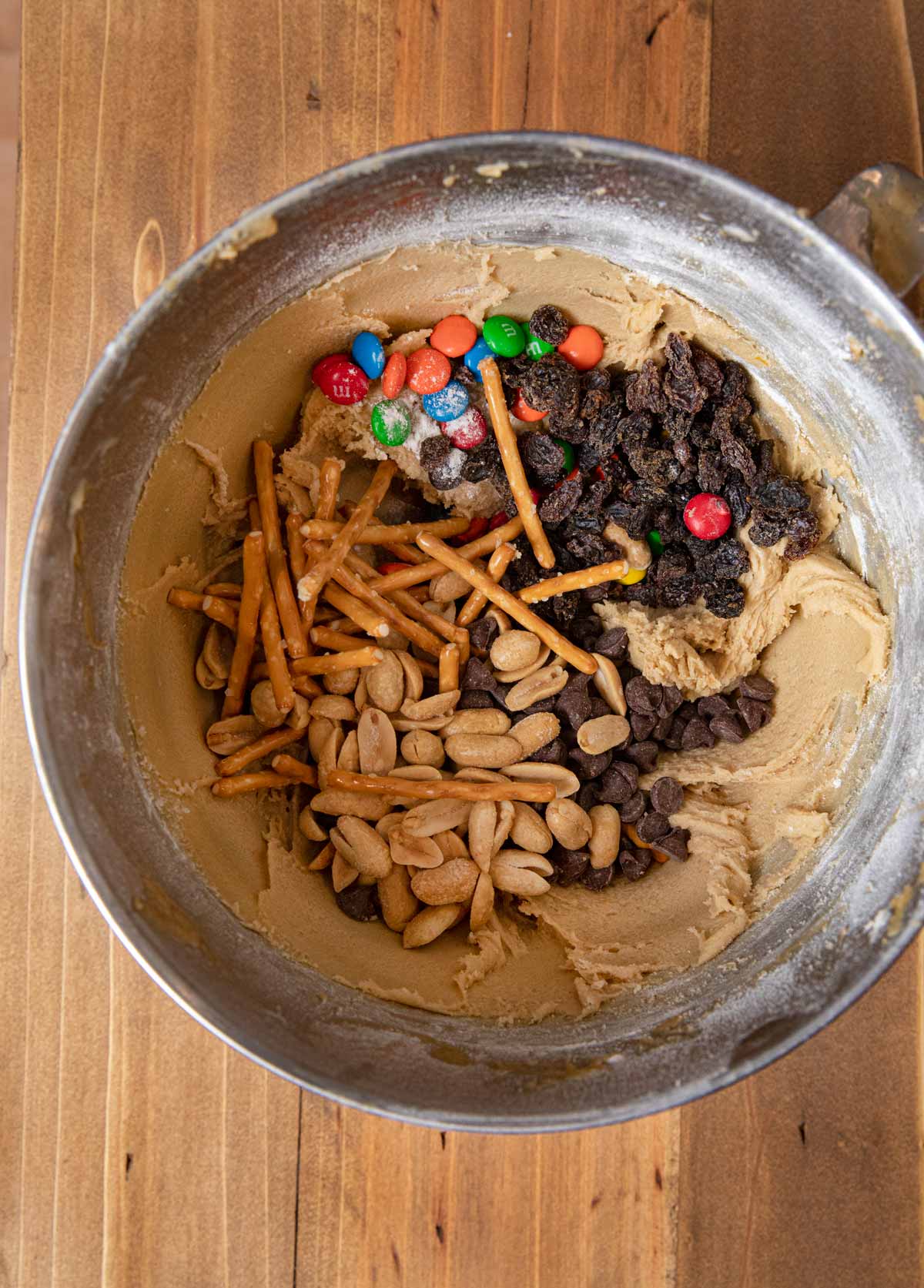 Trail Mix Blondies ingredients in bowl