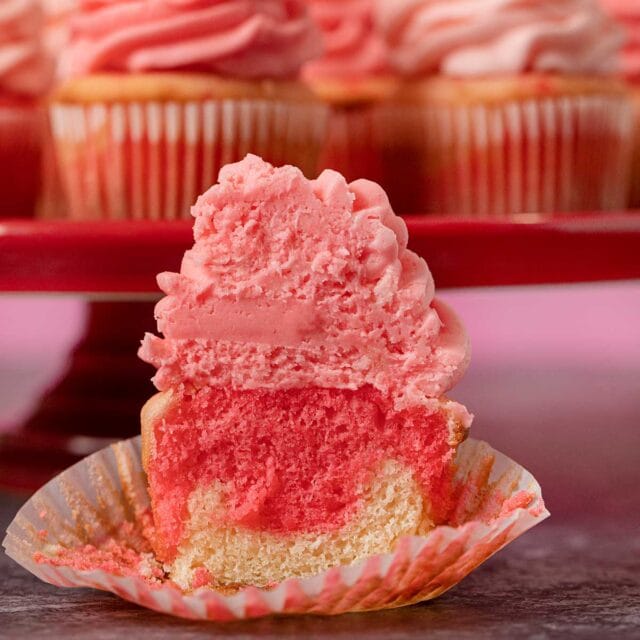 Valentine's Day Cupcakes inside of cupcake sliced in half