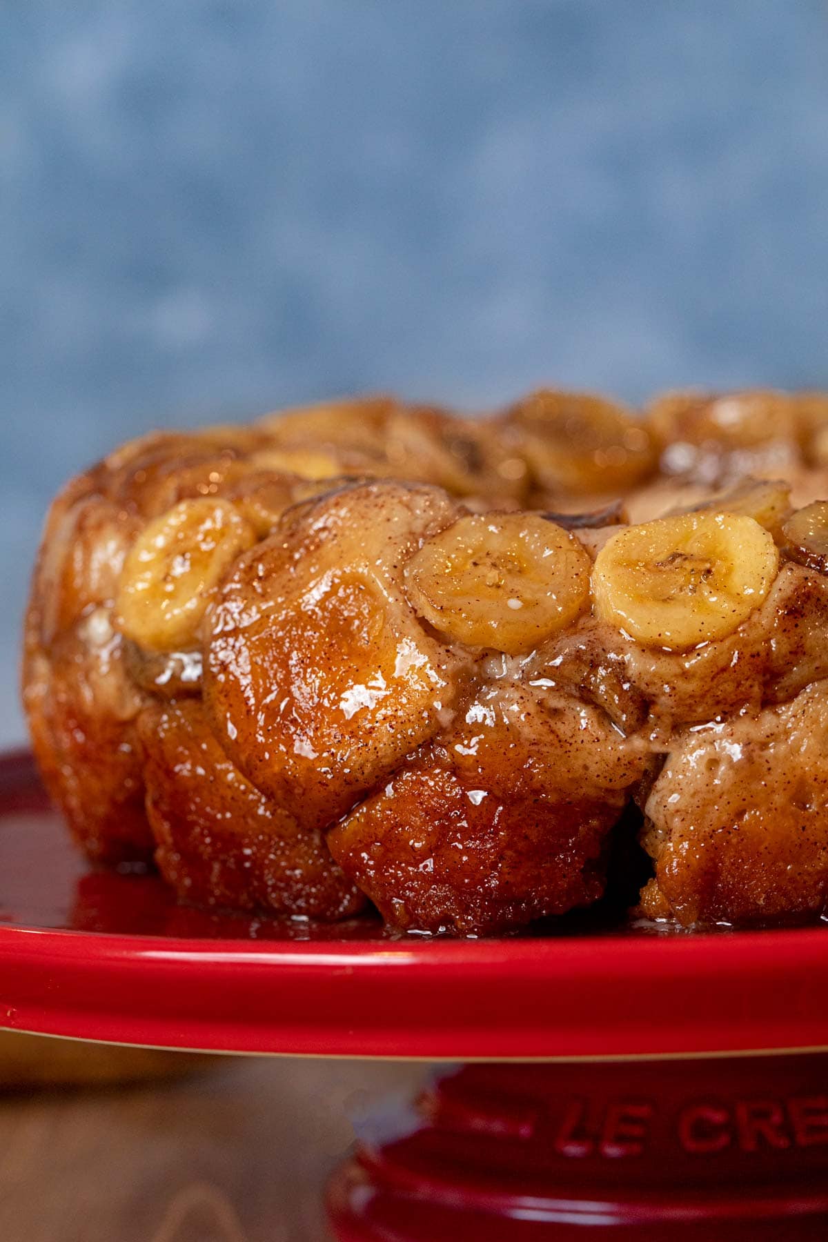 Banana Monkey Bread on cake stand