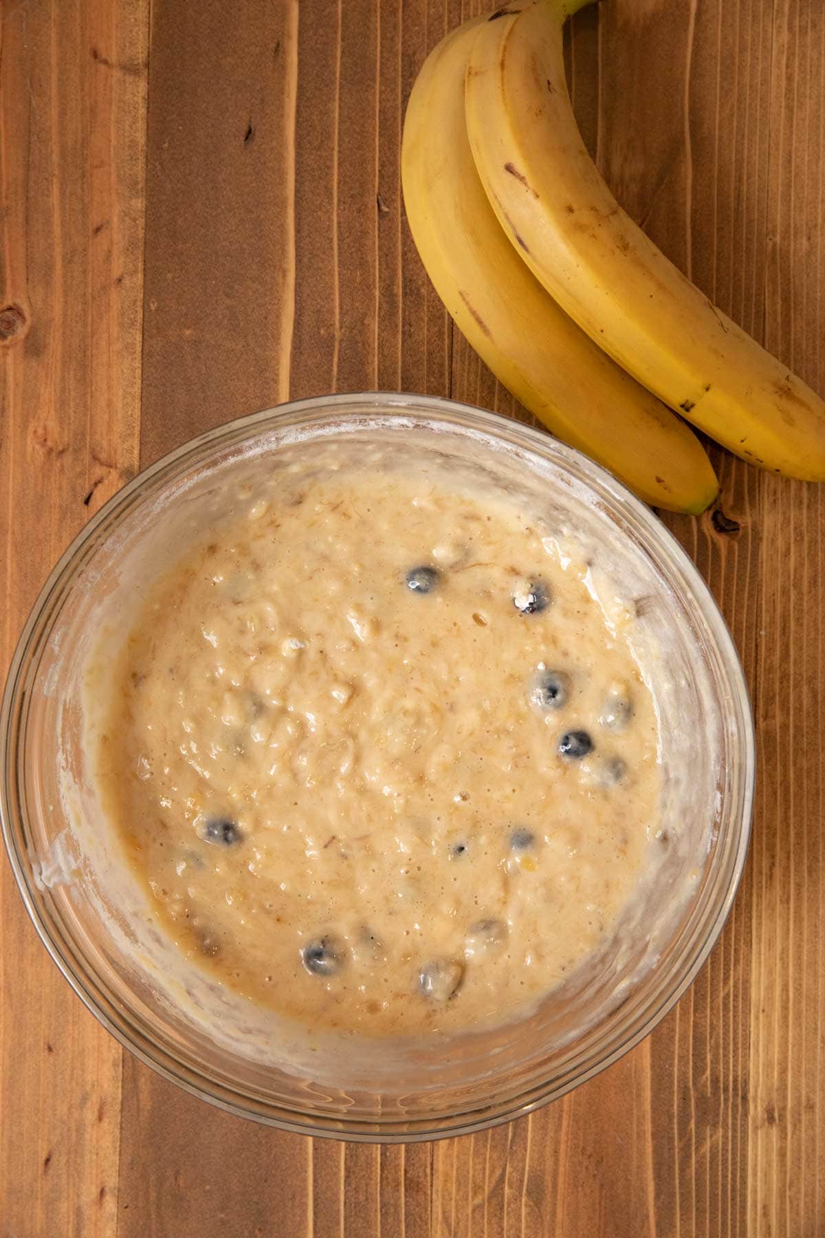 Blueberry Banana Bread batter in mixing bowl