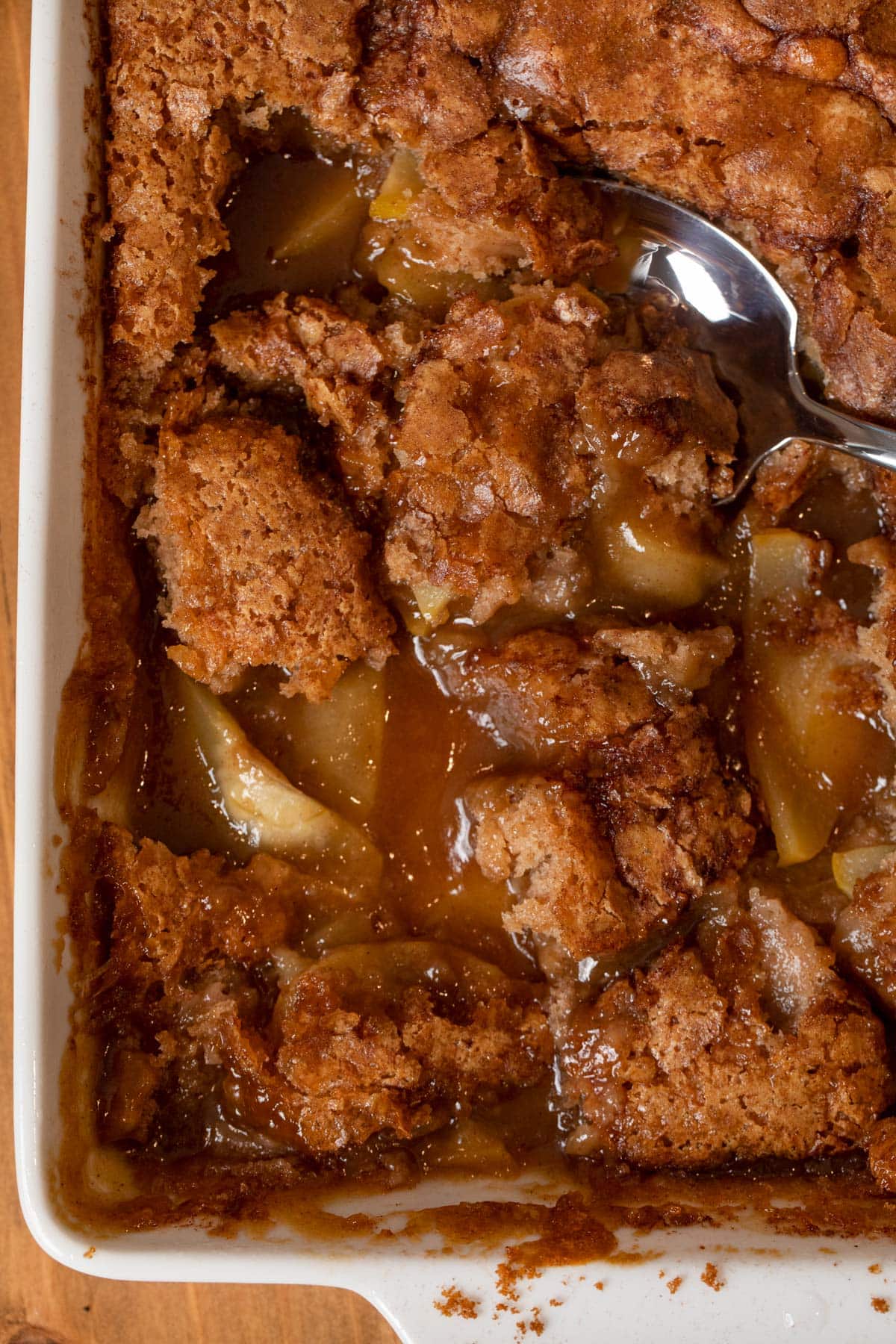 Caramel Apple Cobbler casserole dish