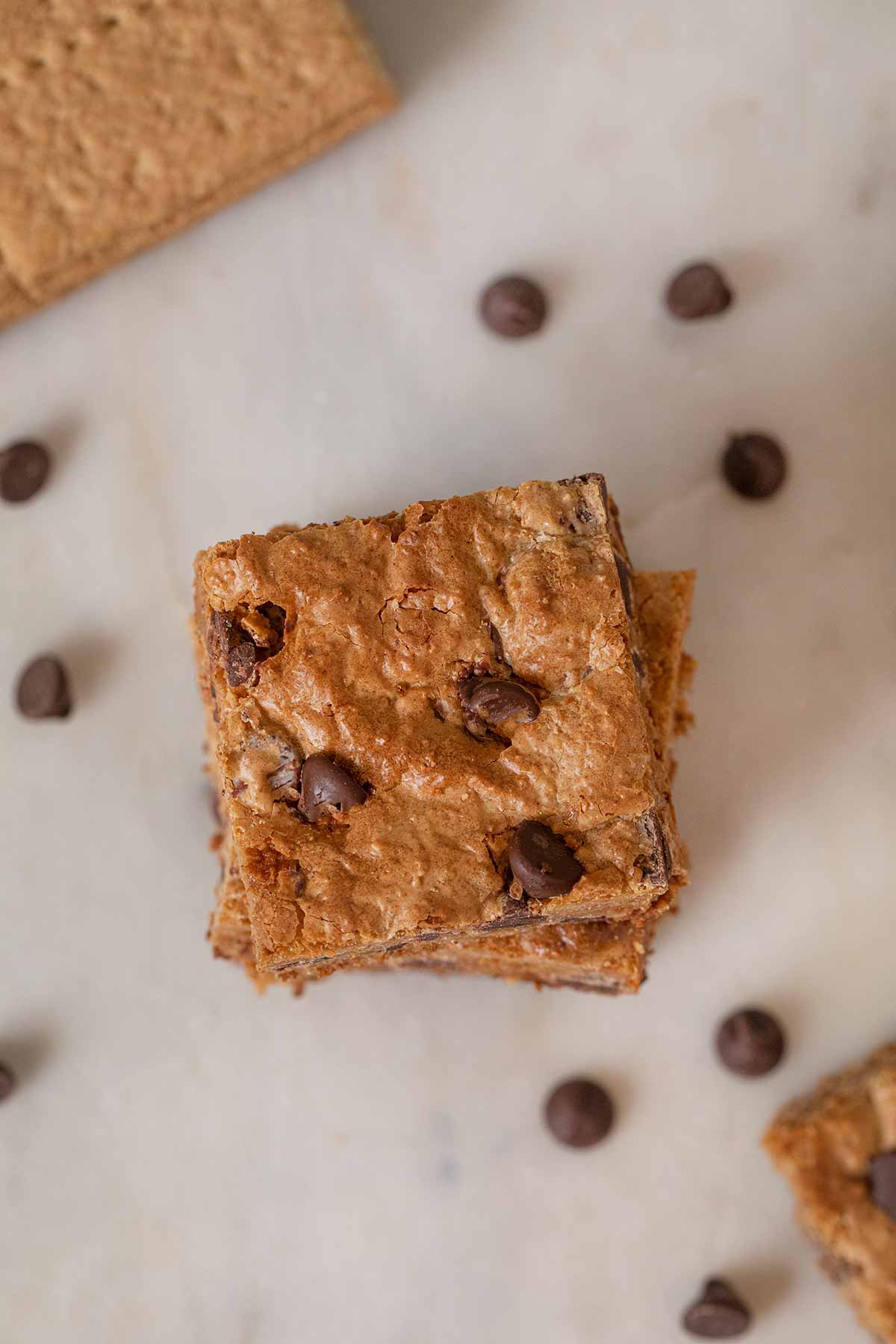 top-down view of Chewy Graham Cracker Bars in stack