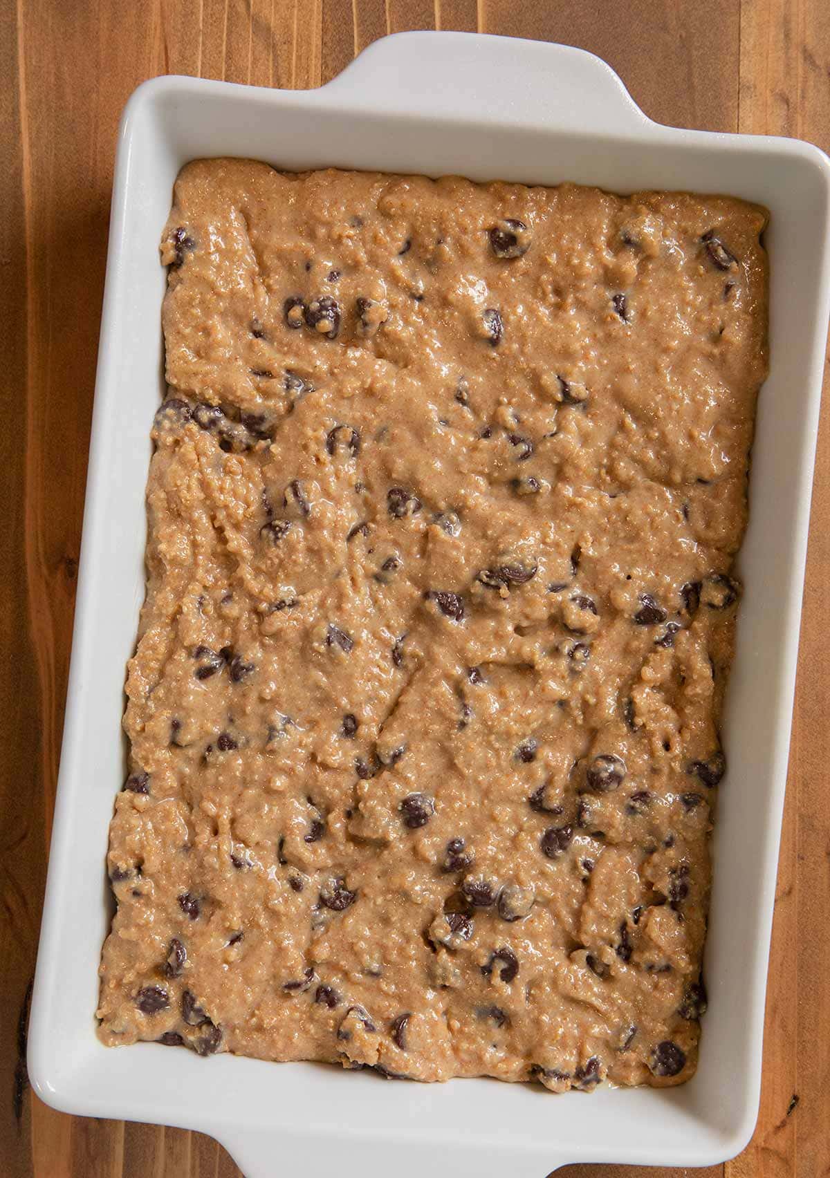 Chewy Graham Cracker Bars in baking dish before baking