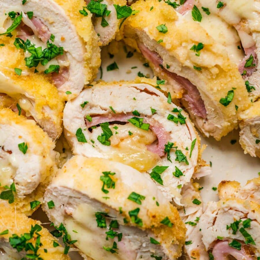 Chicken Cordon Bleu sliced for serving