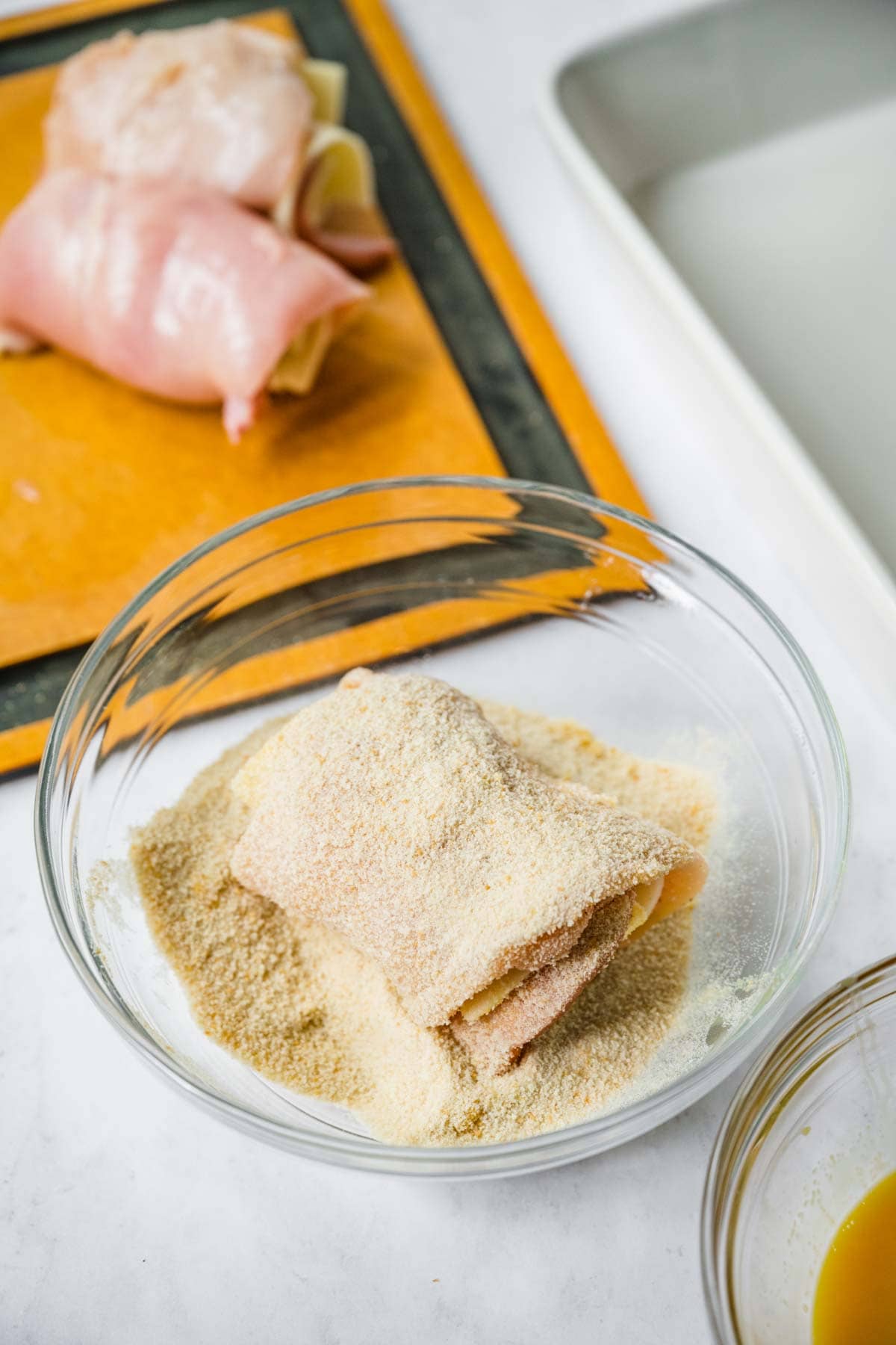 Rolled Chicken Cordon Bleu in breadcrumbs