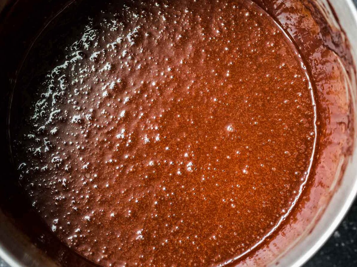 Cake batter in mixing bowl